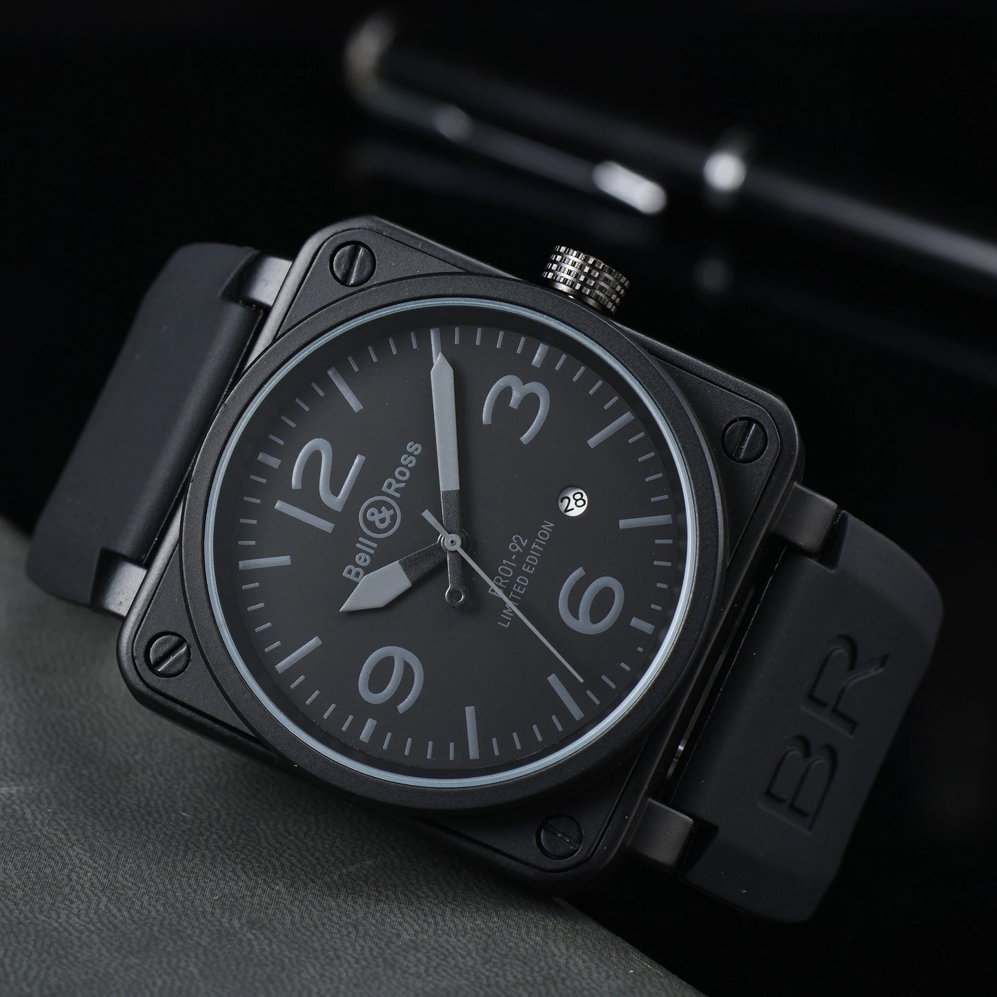 Montre m¨¦canique automatique pour homme, cuir noir Ross, caoutchouc 46mm, horloge AAA, grand cadran
