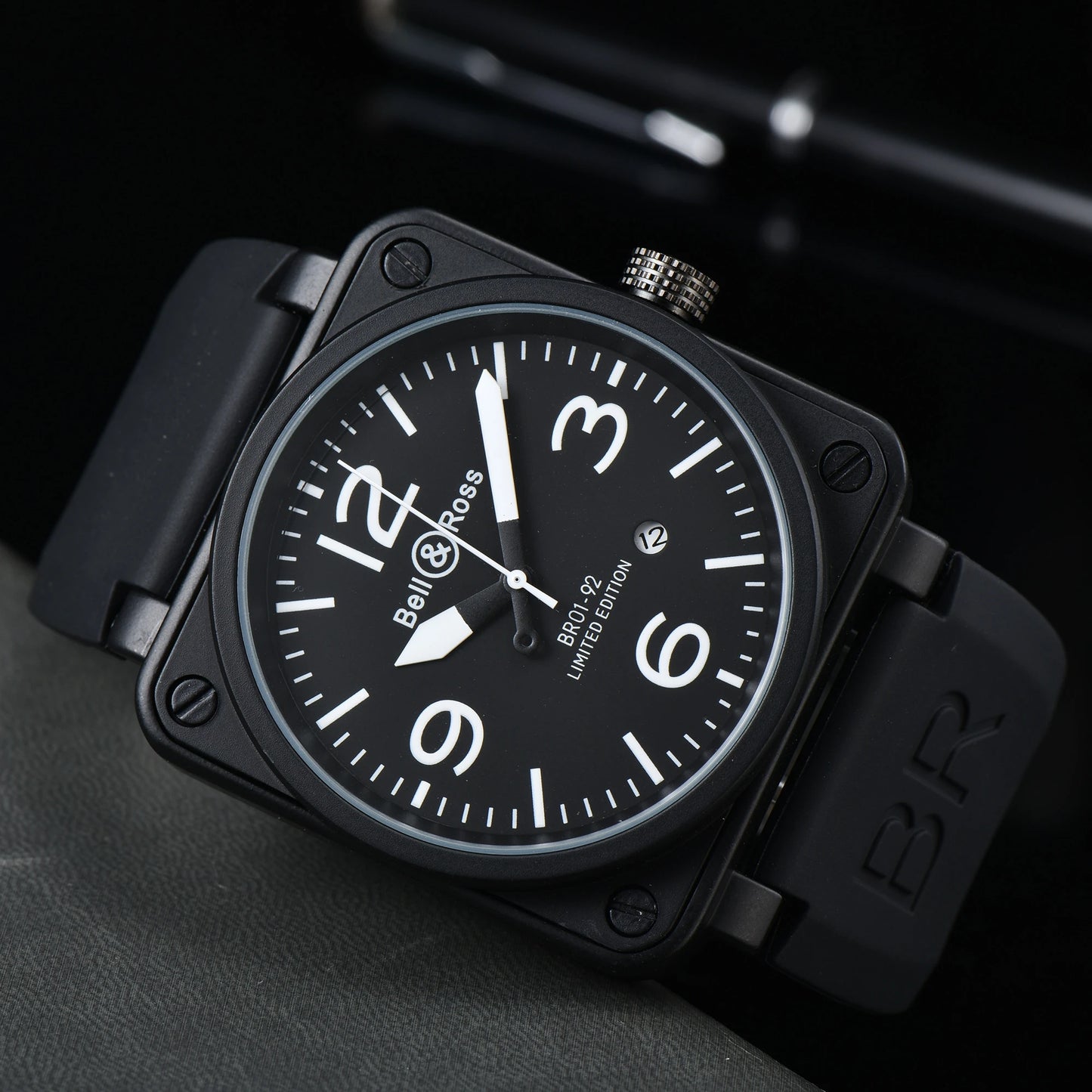 Montre m¨¦canique automatique pour homme, cuir noir Ross, caoutchouc 46mm, horloge AAA, grand cadran