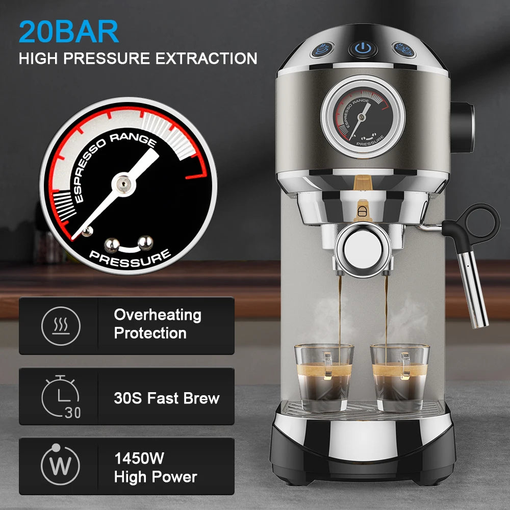 Machine ½Ç caf¹È en poudre semi-automatique, 20 bars, avec baguette de mousseur ½Ç vapeur de lait, pour expresso, cappuccino, latte et moka