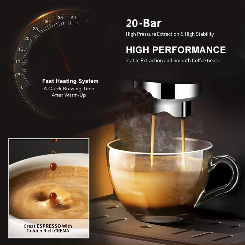 Machine ½Ç caf¹È expresso de type italien, machine avec mousseur ½Ç lait, baguette pour expresso, cappuccino, latte et moka, 20 bars