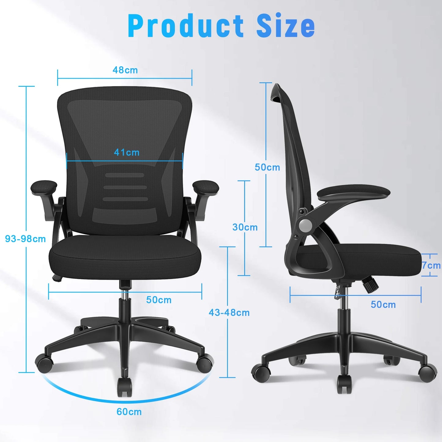 Chaise de Bureau Ergonomique avec Si¨¨ge Coulissant, Accoudoir Rabattable ¨¤ 90 ¡ã, Angle de Support Lombaire R¨¦glable, Recommande