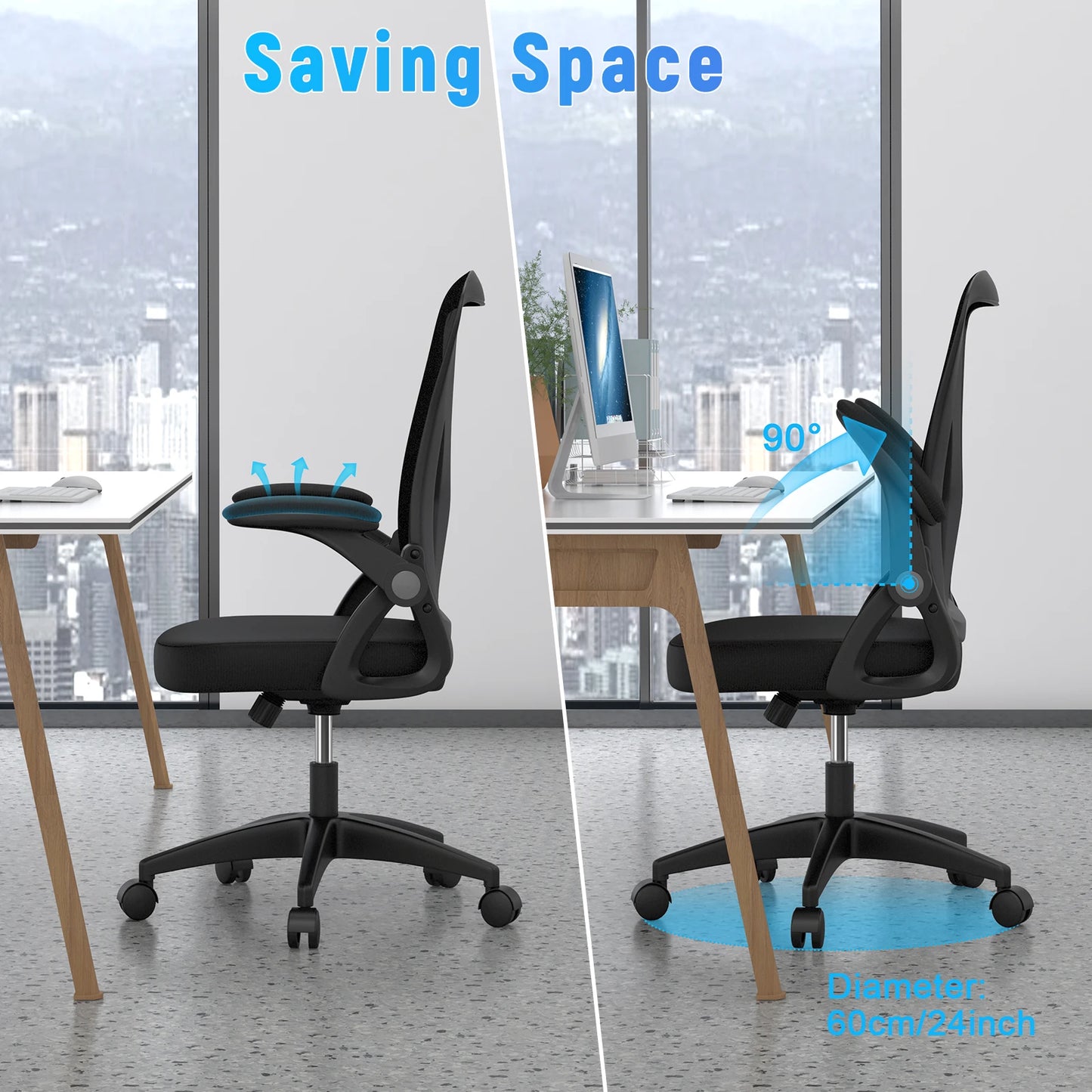 Chaise de Bureau Ergonomique avec Si¨¨ge Coulissant, Accoudoir Rabattable ¨¤ 90 ¡ã, Angle de Support Lombaire R¨¦glable, Recommande