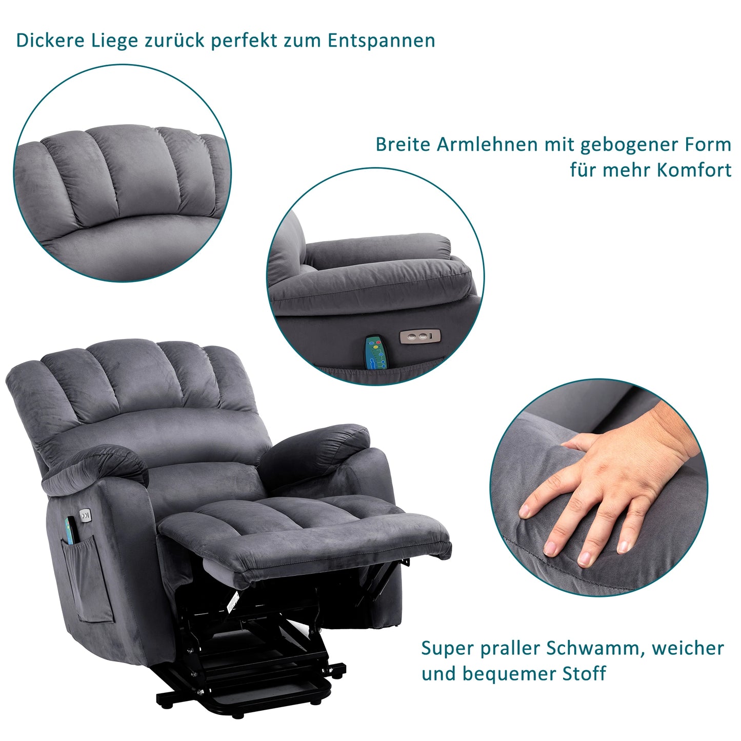 Chaises de relaxation et inclinables, chaise TV avec fonction inclinable, chaise personnalis¹Èe valide avec t¹Èl¹Ècommande, tissu inclinable