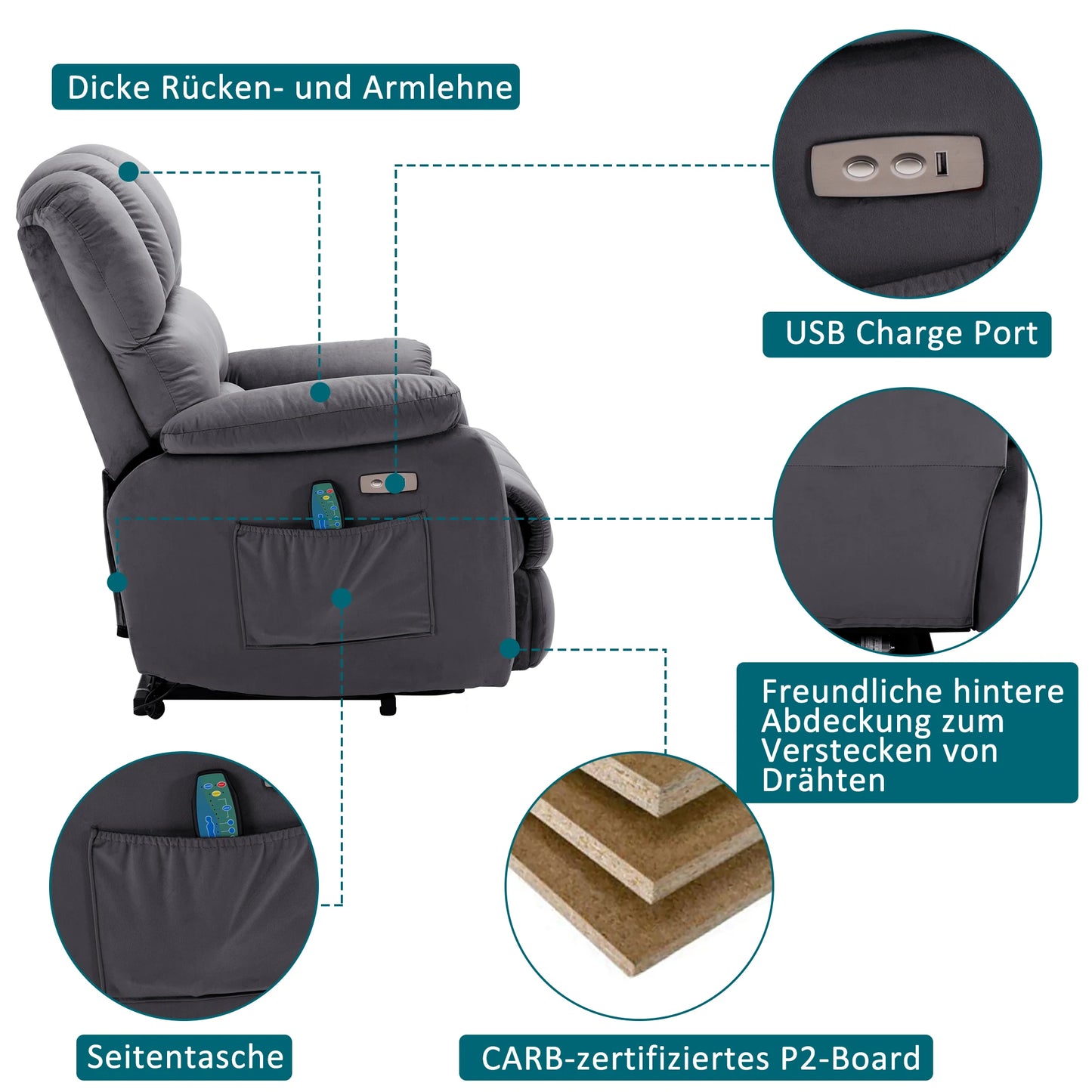 Chaises de relaxation et inclinables, chaise TV avec fonction inclinable, chaise personnalis¹Èe valide avec t¹Èl¹Ècommande, tissu inclinable