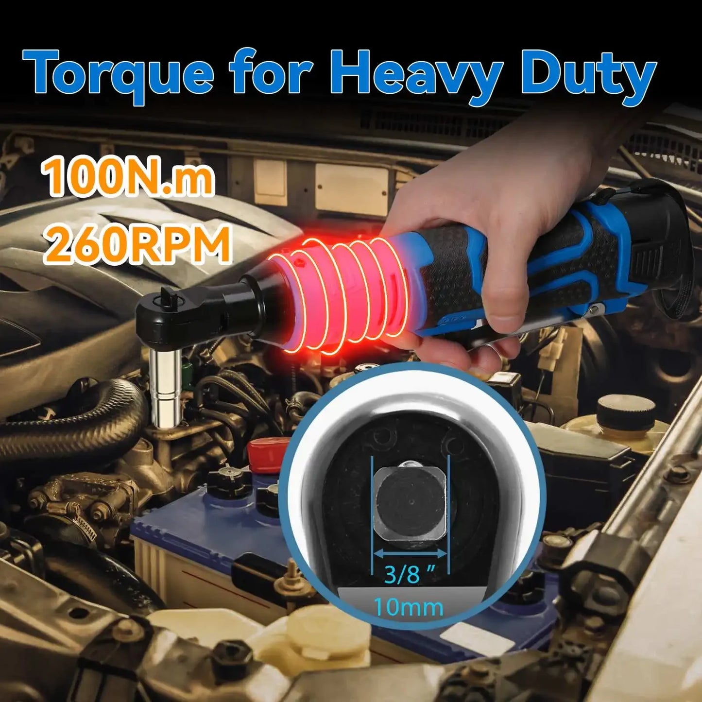 Cl¹Ès ½Ç cliquet ½Ç angle droit rechargeables, ensemble d'outils de r¹Èparation de voiture, sans fil, ¹Èlectriques, impact, 18V, 3/8 pouces, 100Nm
