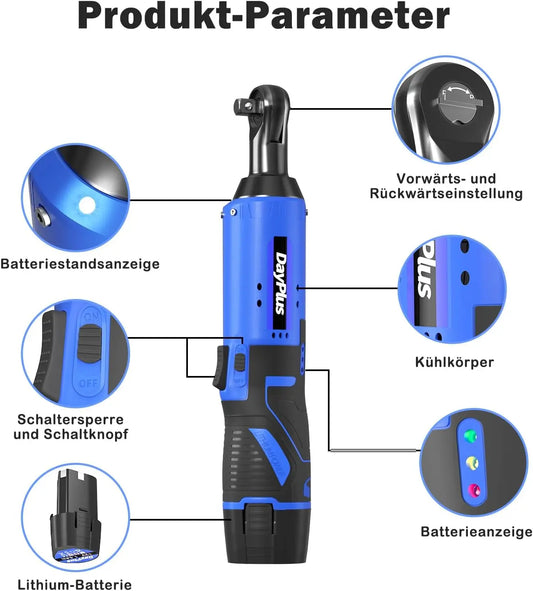 Cl¹È ½Ç Cliquet Sans Fil 12V 3/8'' Couple 40 N.M Avec 2*1500mAh Et Cl¹È ½Ç Cliquet ¹Èlectrique ½Ç Chargement Rapide Pour Les R¹Èparations Automobiles l'assemblage De Meubles Et l'entretien De La Plomberie