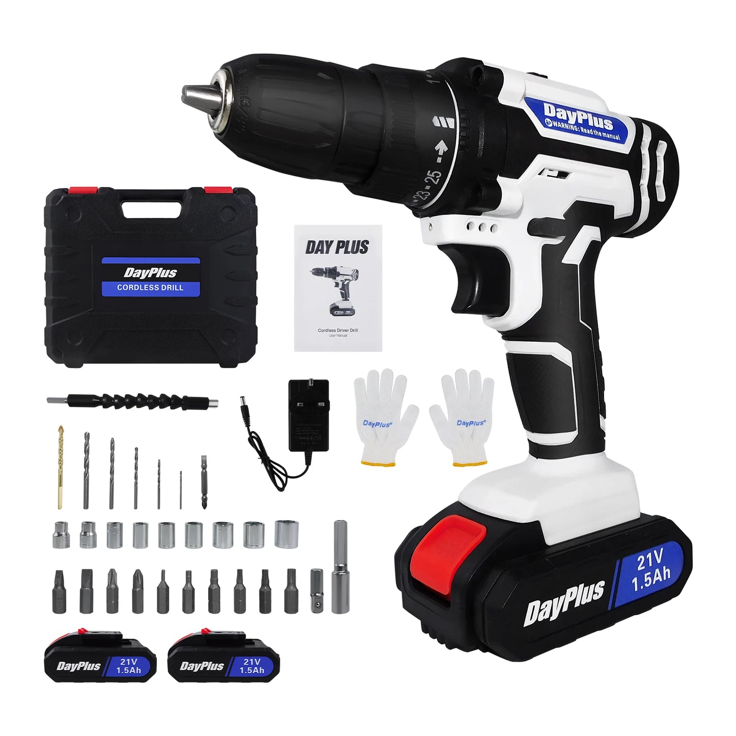 Ensemble de visseuse ¨¦lectrique sans fil, 2 vitesses de transmission, 25 + 1 couple, avec lumi¨¨re LED, batterie Li - ion 21v et chargeur rapide, mandrin sans cl¨¦ de 3 / 8 pouce avec foret 26pcs