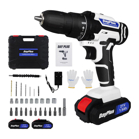 Ensemble de visseuse ¨¦lectrique sans fil, 2 vitesses de transmission, 25 + 1 couple, avec lumi¨¨re LED, batterie Li - ion 21v et chargeur rapide, mandrin sans cl¨¦ de 3 / 8 pouce avec foret 26pcs