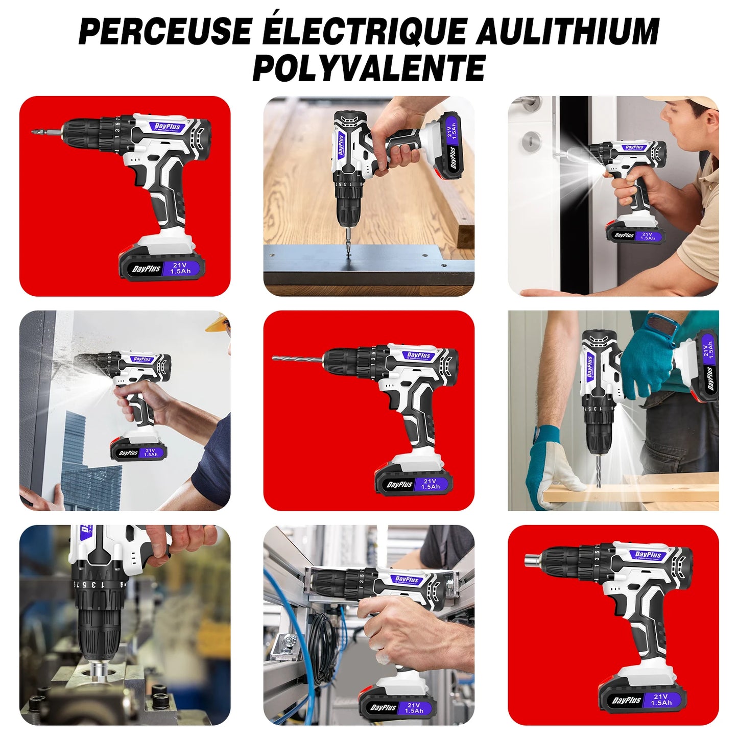 Ensemble de visseuse ¨¦lectrique sans fil, 2 vitesses de transmission, 25 + 1 couple, avec lumi¨¨re LED, batterie Li - ion 21v et chargeur rapide, mandrin sans cl¨¦ de 3 / 8 pouce avec foret 26pcs