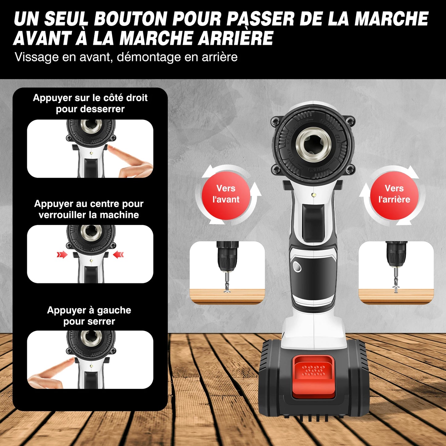 Ensemble de visseuse ¨¦lectrique sans fil, 2 vitesses de transmission, 25 + 1 couple, avec lumi¨¨re LED, batterie Li - ion 21v et chargeur rapide, mandrin sans cl¨¦ de 3 / 8 pouce avec foret 26pcs