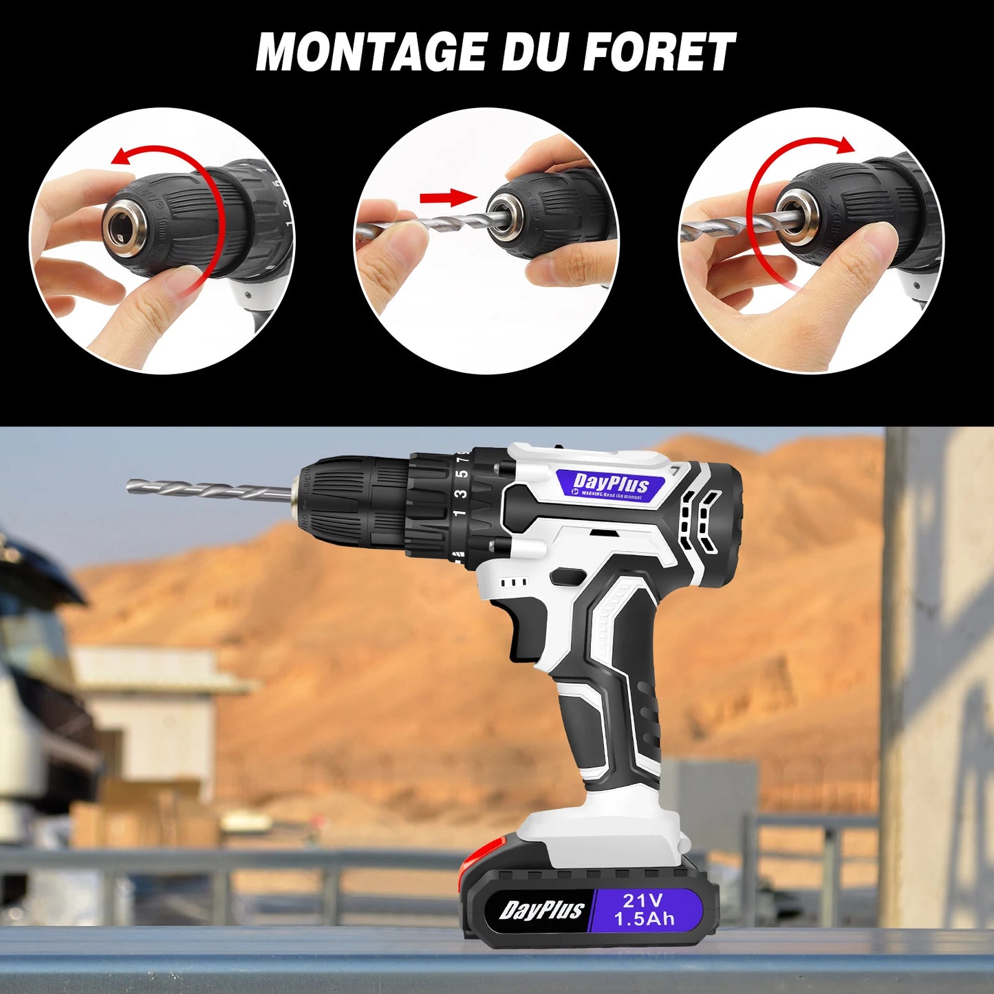 Ensemble de visseuse ¨¦lectrique sans fil, 2 vitesses de transmission, 25 + 1 couple, avec lumi¨¨re LED, batterie Li - ion 21v et chargeur rapide, mandrin sans cl¨¦ de 3 / 8 pouce avec foret 26pcs