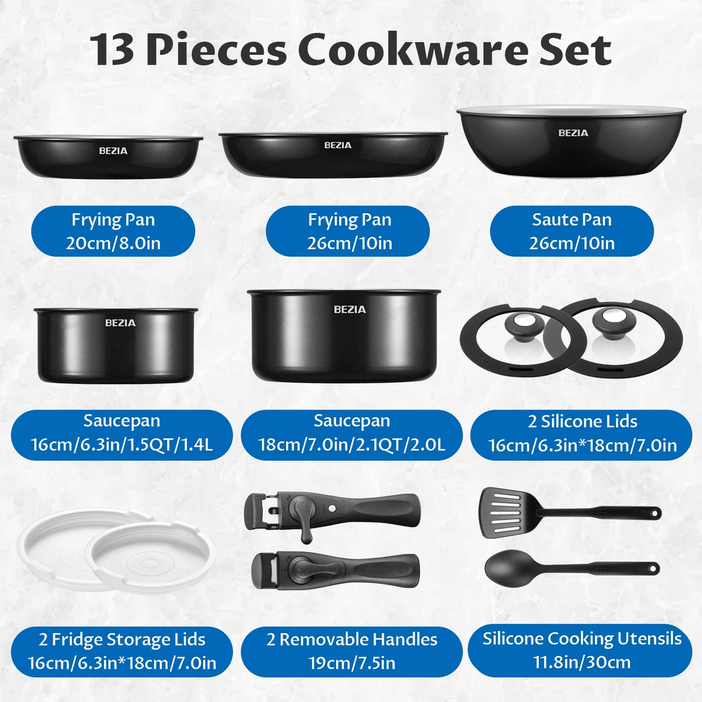 Ensemble d'U?de Cuisine ½Ç Induction avec RevÄÇtement C¹Èramique Sain, Casseroles et PoÄÇles Antiadh¹Èsives avec Poign¹Èes Amovibles, 13 Piõ¹ces