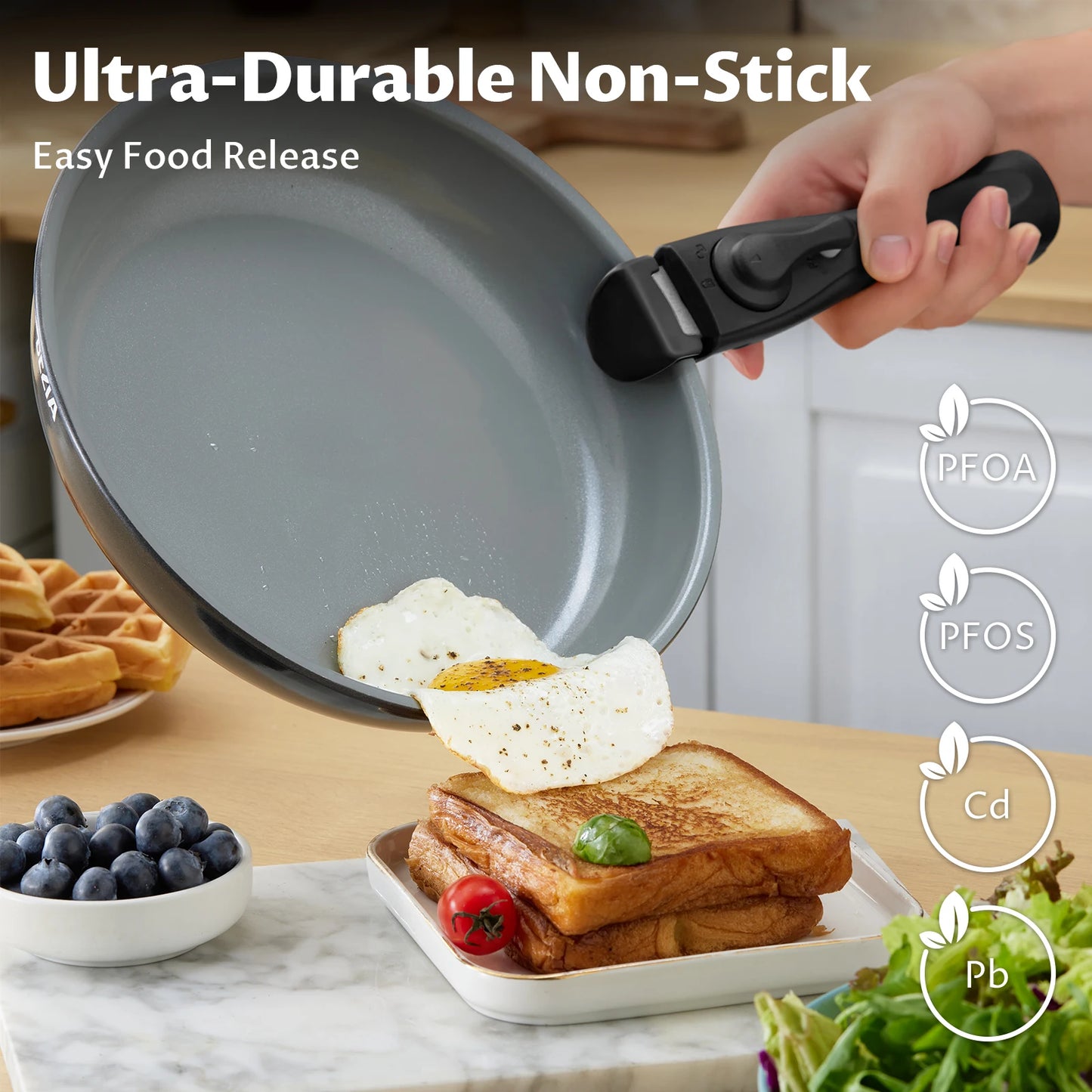Ensemble d'U?de Cuisine ½Ç Induction avec RevÄÇtement C¹Èramique Sain, Casseroles et PoÄÇles Antiadh¹Èsives avec Poign¹Èes Amovibles, 13 Piõ¹ces