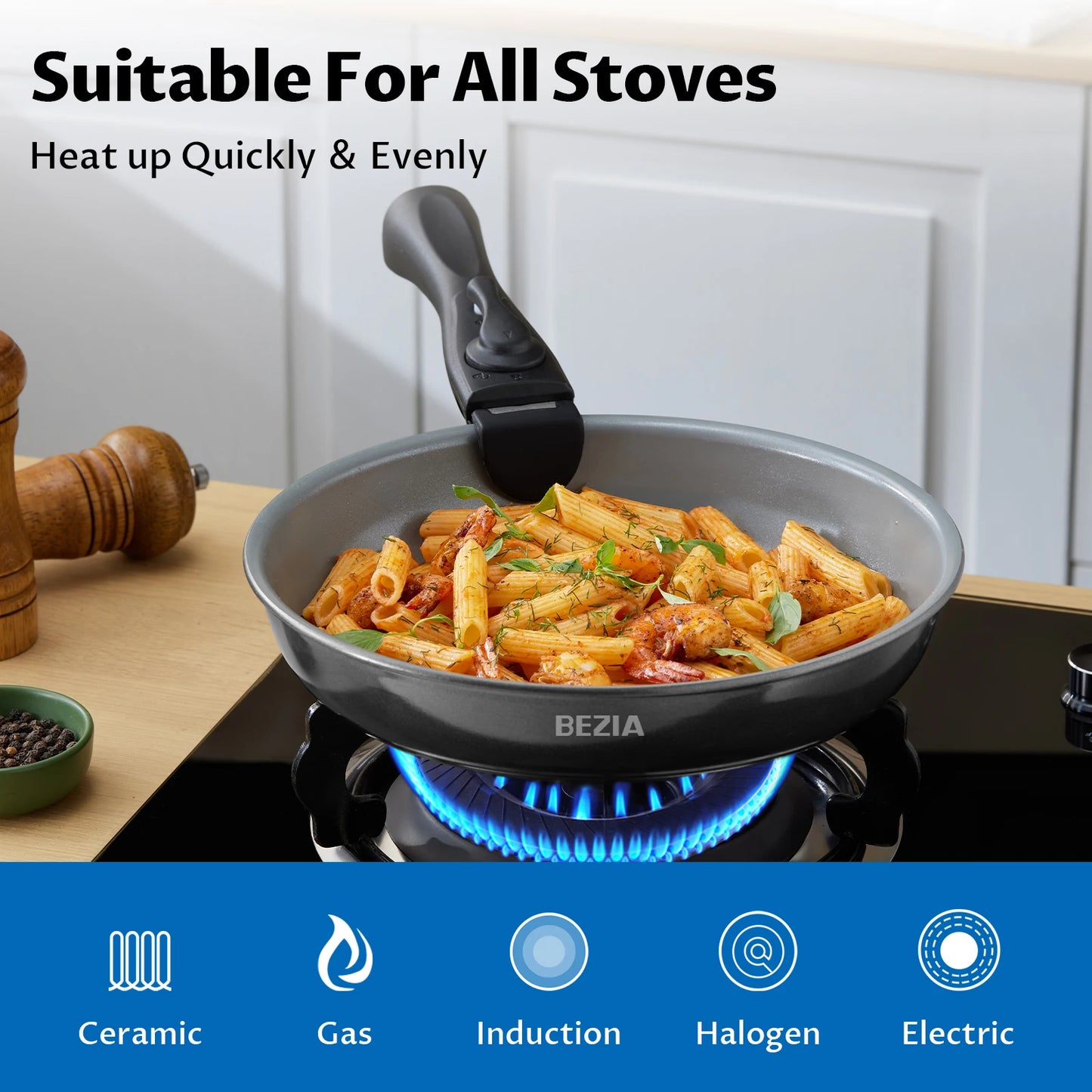 Ensemble d'U?de Cuisine ½Ç Induction avec RevÄÇtement C¹Èramique Sain, Casseroles et PoÄÇles Antiadh¹Èsives avec Poign¹Èes Amovibles, 13 Piõ¹ces