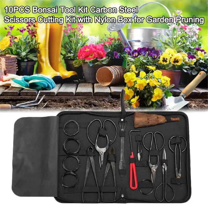 Ensemble d'outils en acier au carbone pour bonsa?, kit de ciseaux multifonctions, outils de taille de jardin, ¹Ètui en nylon, outils de style bonsa?, 10 piõ¹ces