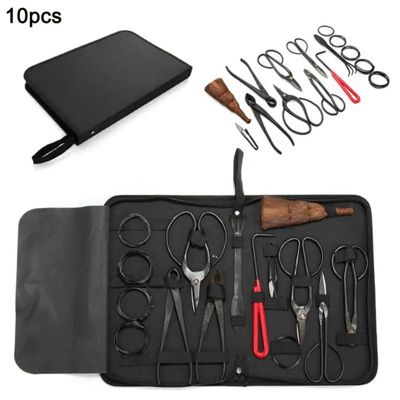 Ensemble d'outils en acier au carbone pour bonsa?, kit de ciseaux multifonctions, outils de taille de jardin, ¹Ètui en nylon, outils de style bonsa?, 10 piõ¹ces