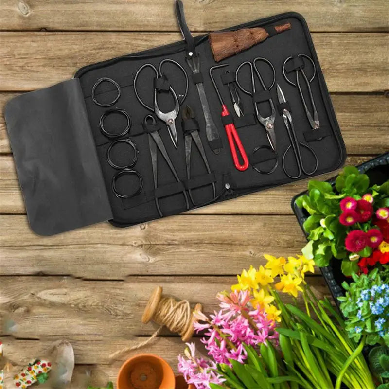 Ensemble d'outils en acier au carbone pour bonsa?, kit de ciseaux multifonctions, outils de taille de jardin, ¹Ètui en nylon, outils de style bonsa?, 10 piõ¹ces