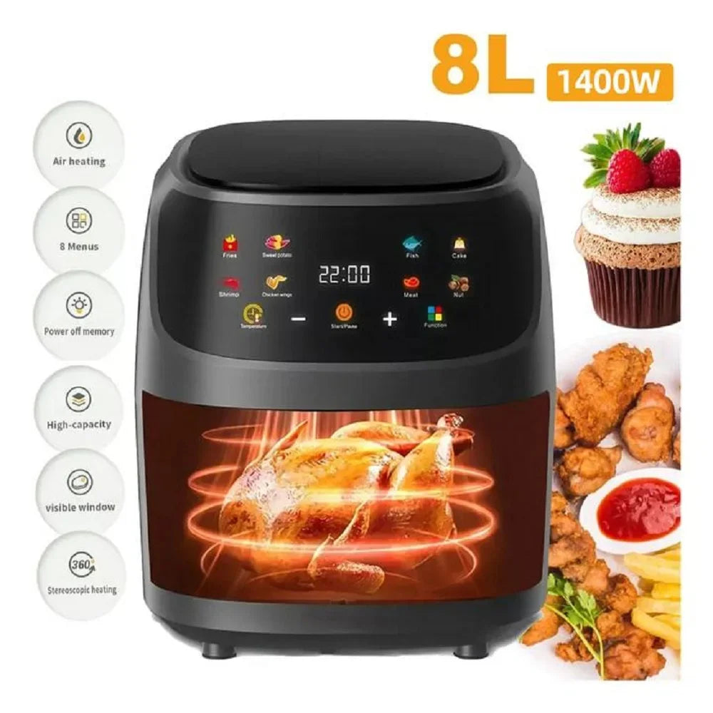 Friteuse ½Ç air intelligente avec ¹Ècran LCD, 1400W, 8L, grande capacit¹È, sans huile, four pour frire des frites et grill¹Èes jetables