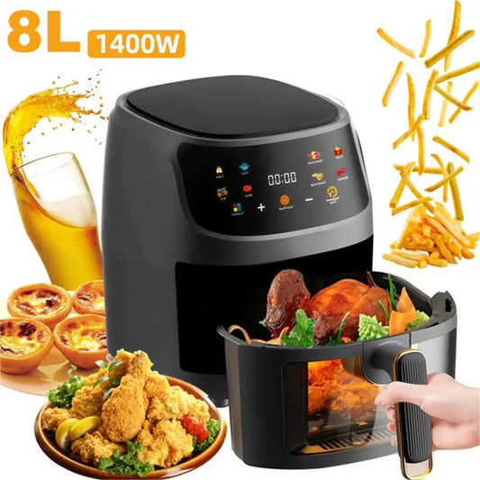 Friteuse ½Ç air intelligente avec ¹Ècran LCD, 8L, 1400W, grande capacit¹È, friteuse ½Ç air, four, frites, r?ti, jetable, qualit¹È alimentaire