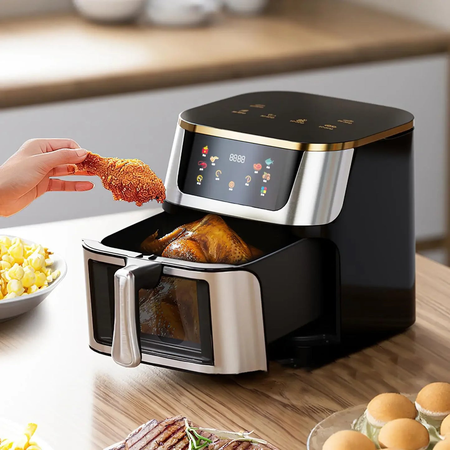 Friteuse ½Ç air ¹Èlectrique de grande capacit¹È, four ½Ç air multifonction, ¹Ècran tactile LED, haute temp¹Èrature, visuel, acier inoxydable, 12L, 210 ¡Í