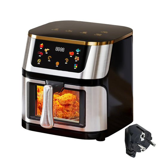 Friteuse ½Ç air ¹Èlectrique multifonctionnelle, acier inoxydable, grande capacit¹È visible, ¹Ècran tactile, 12L, 1400W