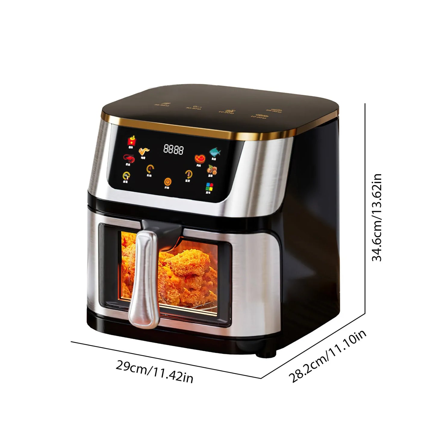 Friteuse ½Ç air ¹Èlectrique multifonctionnelle, acier inoxydable, grande capacit¹È visible, ¹Ècran tactile, 12L, 1400W