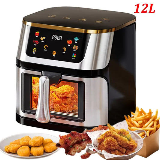 Friteuse ½Ç air ¹Èlectrique multifonctionnelle, acier inoxydable, grande capacit¹È visible, ¹Ècran tactile, 1400W, 12L
