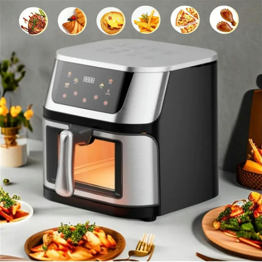 Friteuse ½Ç air ¹Èlectrique multifonctionnelle, acier inoxydable, grande capacit¹È visible, ¹Ècran tactile, 1400W, 12L