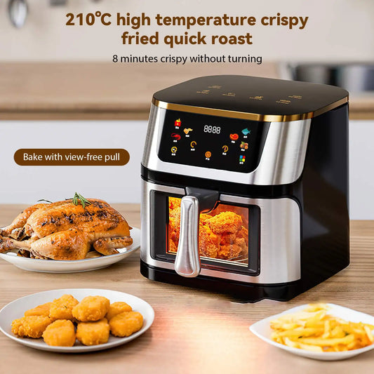 Friteuse ½Ç air ¹Èlectrique multifonctionnelle, acier inoxydable, grande capacit¹È visible, ¹Ècran tactile, 1400W, 12L