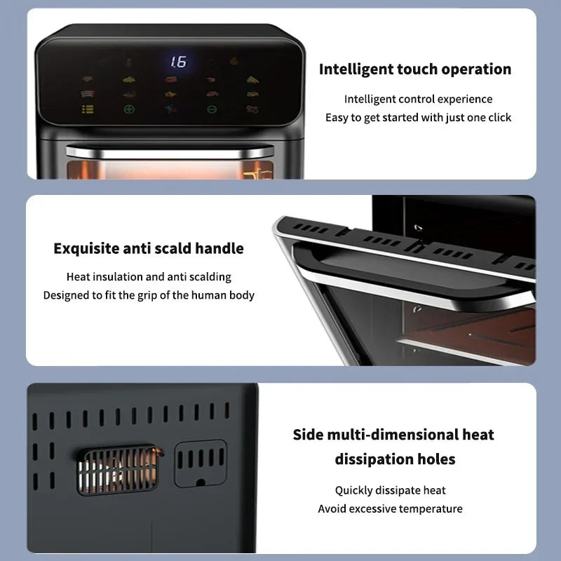 Friteuse ½Ç air ¹Èlectrique sans huile de grande capacit¹È, cuisine domestique automatique, four ½Ç convection de cuisson ½Ç 360 ¡«, friteuse profonde sans huile, 12L