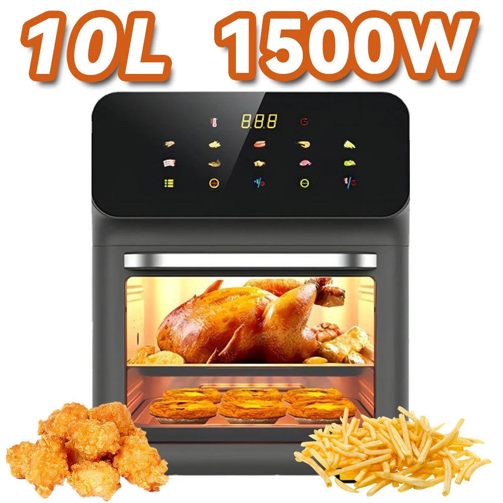 Friteuse ½Ç air ¹Èlectrique sans huile, machine ½Ç r?tir et ½Ç frire multifonctionnelle, ¹Ècran tactile LED visuel, grande capacit¹È, 10L, 1500W