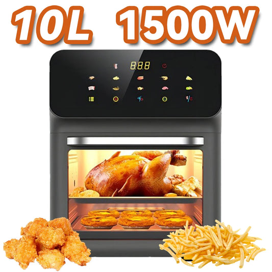 Friteuse ½Ç air ¹Èlectrique sans huile, machine ½Ç r?tir et ½Ç frire multifonctionnelle, ¹Ècran tactile LED visuel, grande capacit¹È, 10L, 1500W