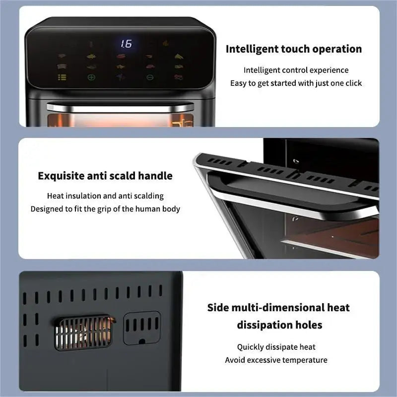 Friteuse ½Ç air ¹Èlectrique sans huile, machine ½Ç r?tir et ½Ç frire multifonctionnelle, ¹Ècran tactile LED visuel, grande capacit¹È, 10L, 1500W
