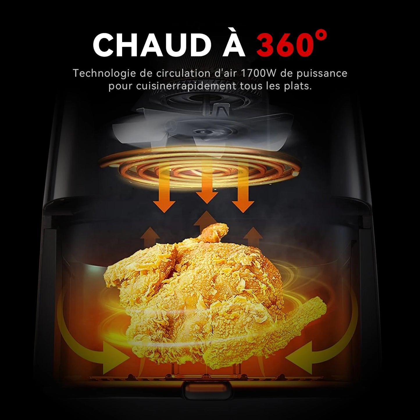 Friteuse ½Ç air sans huile - 5,5L - 1700W - Temp¹Èrature r¹Èglable - FenÄÇtre visible
