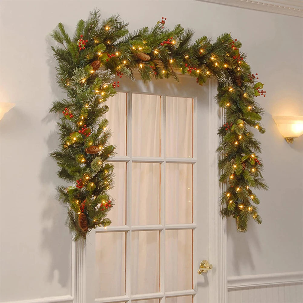 Guirxi¹Èt¹È Lumineuse en Rotin de No?l, Fleur Artificielle, Accessoires D¹Ècoratifs de ixd'Arbre de No?l, Bande pour Porte Murale de Maison, 180cm, 270cm