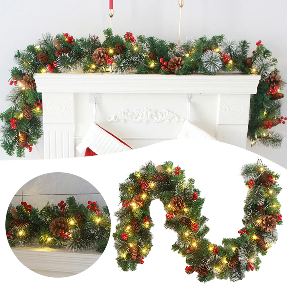 Guirxi¹Èt¹È Lumineuse en Rotin de No?l, Fleur Artificielle, Accessoires D¹Ècoratifs de ixd'Arbre de No?l, Bande pour Porte Murale de Maison, 180cm, 270cm