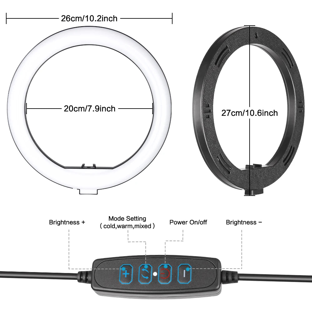 SH 10 pouces 26cm Led Ring Light ¨¦clairage de photographie avec tr¨¦pied support Usb Charge Selfie Led lampe pour Streaming vid¨¦o