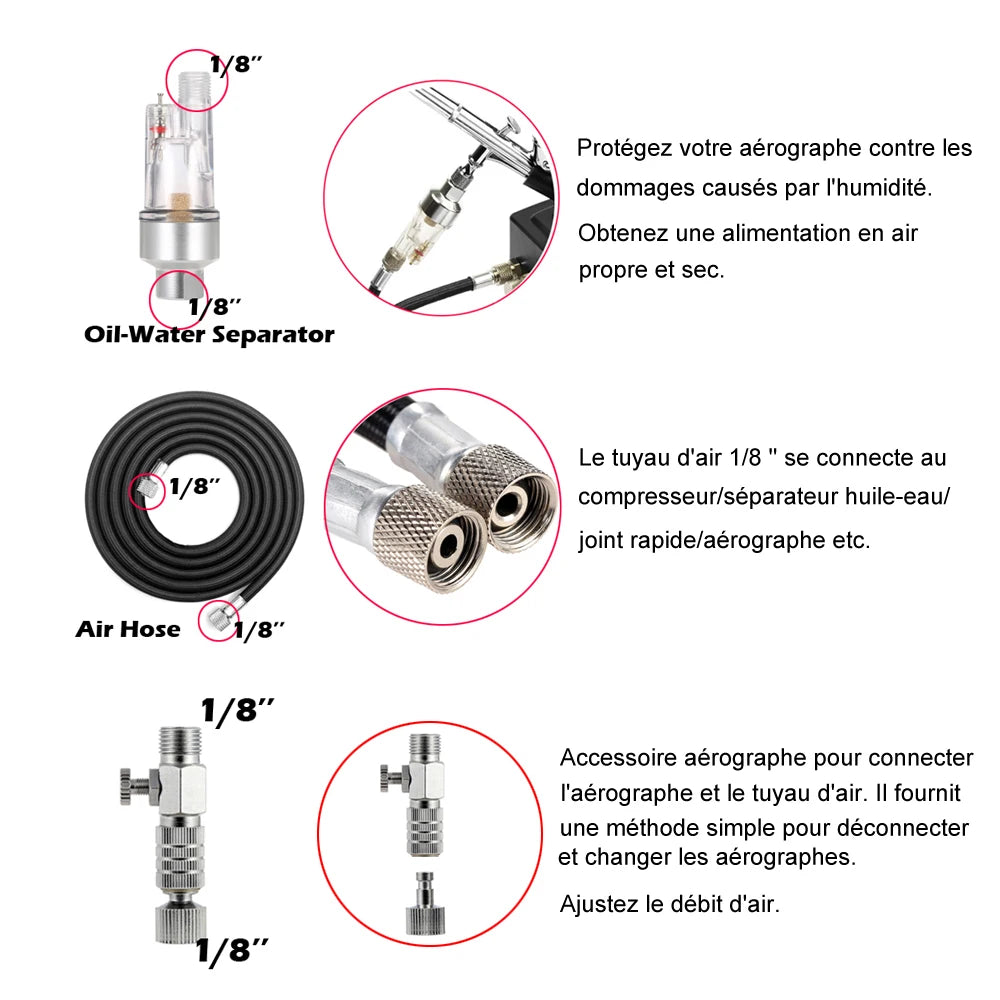 Kit de compresseur d'a¨¦rographe ¨¤ double Action NT-19 mm, pistolet de pulv¨¦risation d'a¨¦rographe pour Nail a¨¦rographe mod¨¨le gateau voiture chaussures peinture de poisson 0.3