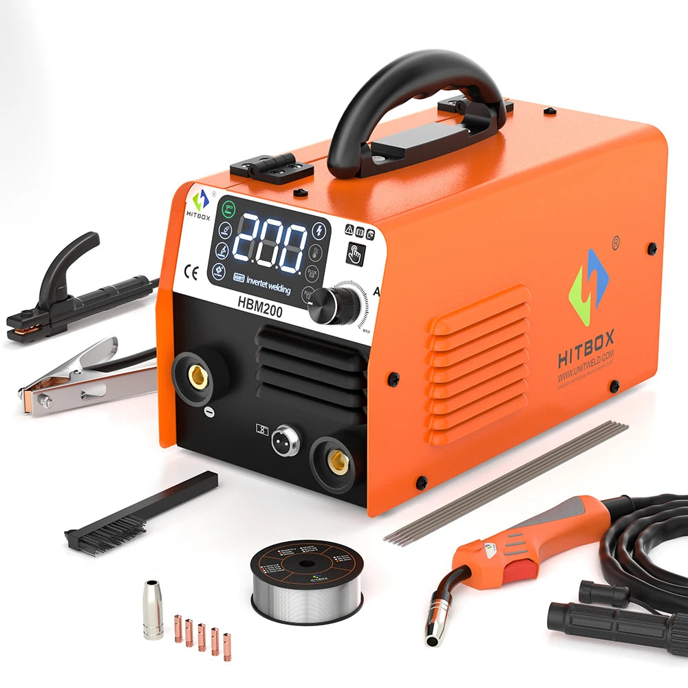 Machine ¨¤ souder semi-automatique 3 en 1, sans gaz, MIG/LIFT TIG/MMA, onduleur, outil synergique pour soudure sans gaz HBM200