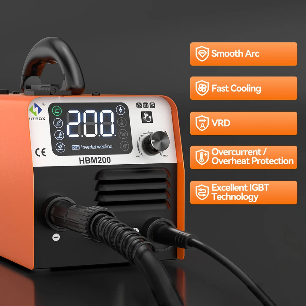 Machine ¨¤ souder semi-automatique 3 en 1, sans gaz, MIG/LIFT TIG/MMA, onduleur, outil synergique pour soudure sans gaz HBM200