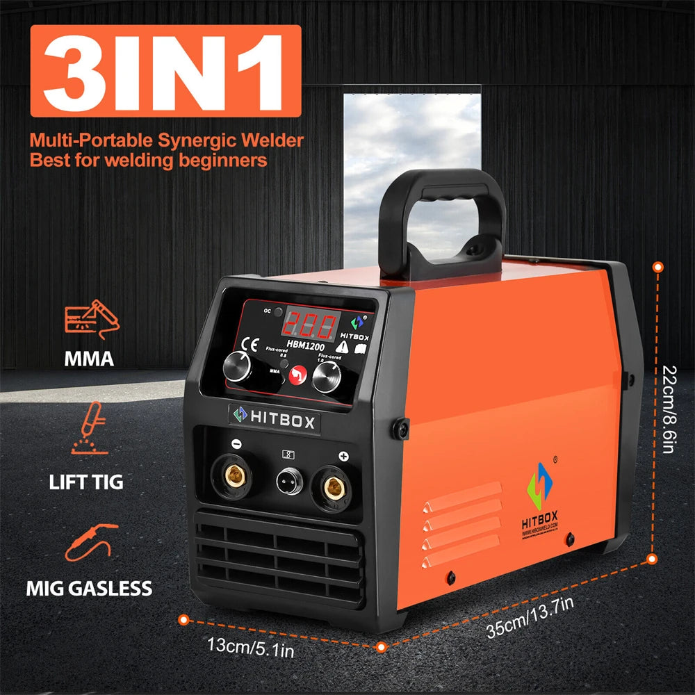 Machine ¨¤ souder semi-automatique 3 en 1, soudeur ¨¤ onduleur synergique sans gaz, p¨¦riph¨¦rique Tig Argon, 110V, 220V, HBM1200