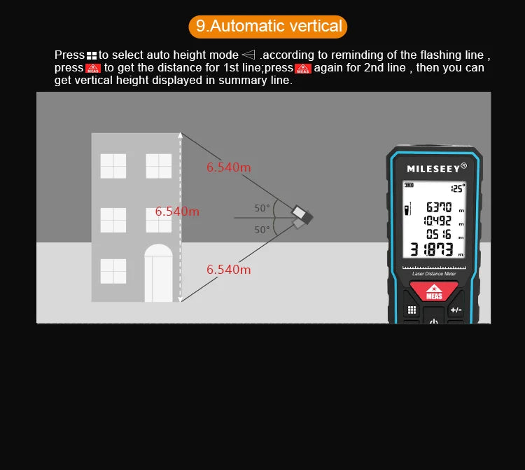 M¨¨tre ruban laser X6 60M, t¨¦l¨¦m¨¨tre professionnel avec affichage d'angle pour bricolage, d¨¦coration, construction