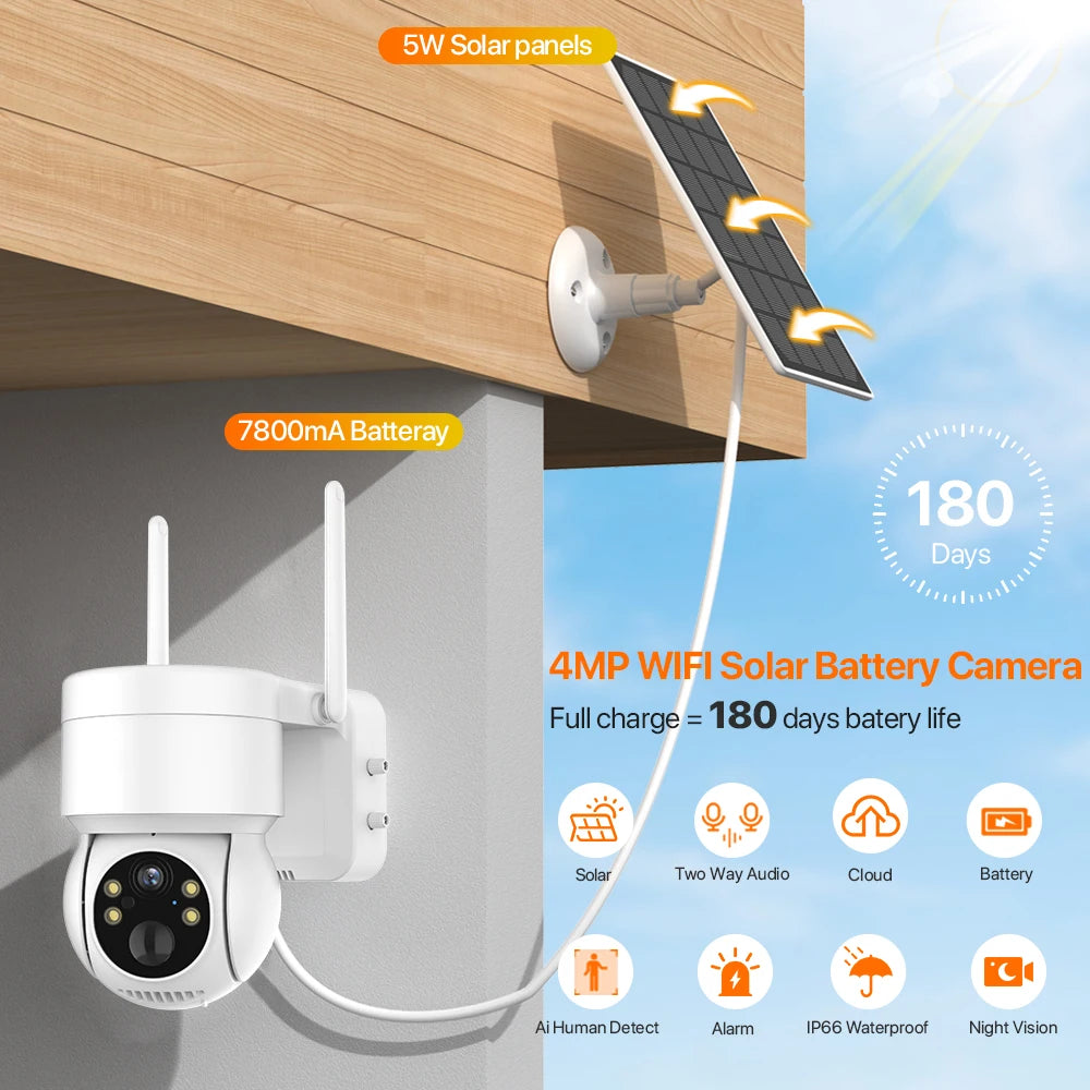 Caméra de surveillance extérieure PTZ IP WiFi HD 1080p NO Card, dispositif de sécurité sans fil, avec batterie intégrée et longue durée de veille