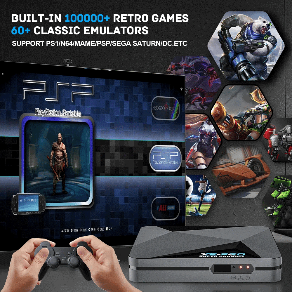 Super console de jeu vid¨¦o r¨¦tro, X2 Pro, 90000 jeux vid¨¦o pour PS1, DC, MAcloser, SS, manette de jeu, cadeau pour enfant, bo?te de jeu