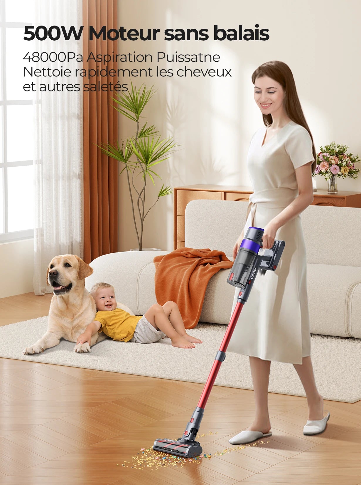 Aspirateur sans fil moteur sans balais, appareil m¨¦nager sans fil, batterie perfective, 60 minutes, 48Kpa, 500W, Elite 8 Car, nouveau