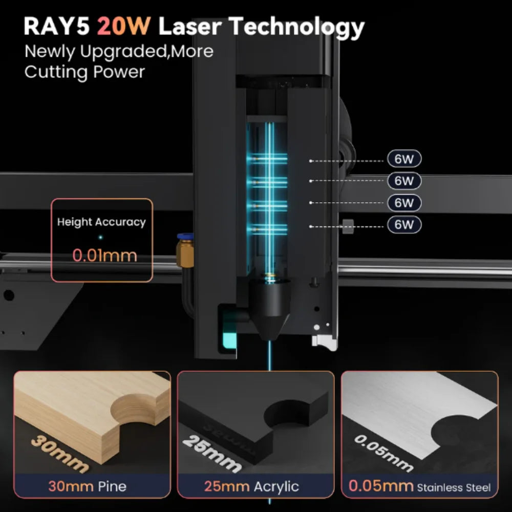 Graveur Laser avec Écran Tactile, Chipset 32 Bits, Connectivité WIFI, Machine de Découpe et de Gravure par Points, 20W, 0.08x0.1mm