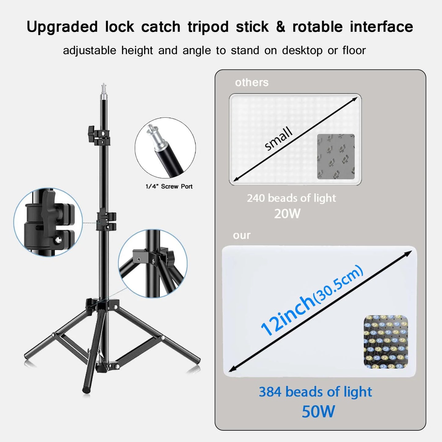 Lampe de remplissage LED bicolore avec tr¨¦pied, panneau lumineux vid¨¦o, ¨¦clairage de photographie, diffusion en direct, studio photo, 50W, 3000k-6500k