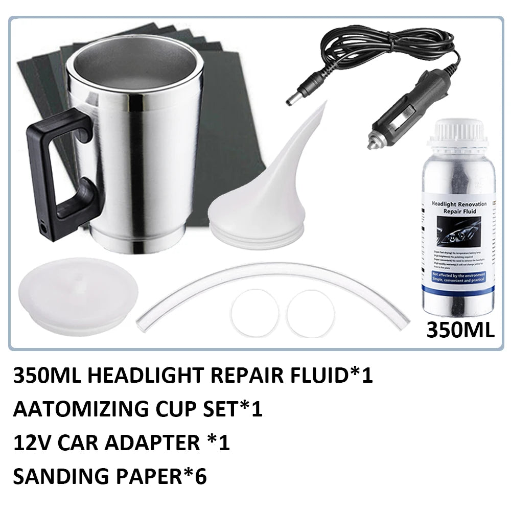 Lumi¨¨res de sauna de voiture, kit de polissage de r¨¦novation, lumi¨¨re de sauna, kit de polissage chimique, outil d'entretien automobile, polym¨¨re liquide de 350ml, ensemble d'outils de voiture