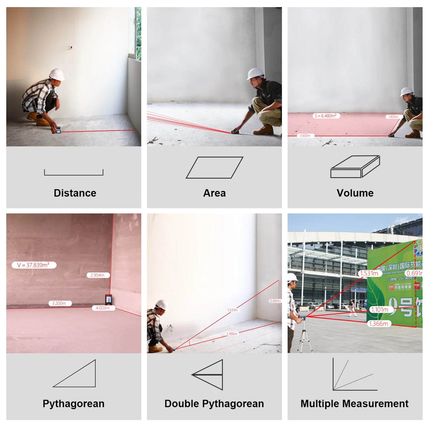 M¨¨tre ruban laser X6 60M, t¨¦l¨¦m¨¨tre professionnel avec affichage d'angle pour bricolage, d¨¦coration, construction