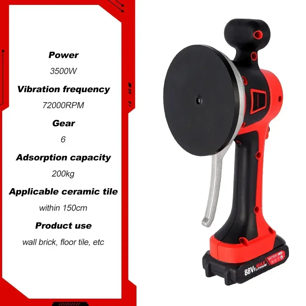 Machine ½Ç Carrelage de 200kg, Ventouse Vibrante ½Ç 6 Vitesses R¹Èglables, Outil ¹Èlectrique de D¹Ècapage pour Batterie Makita 18V